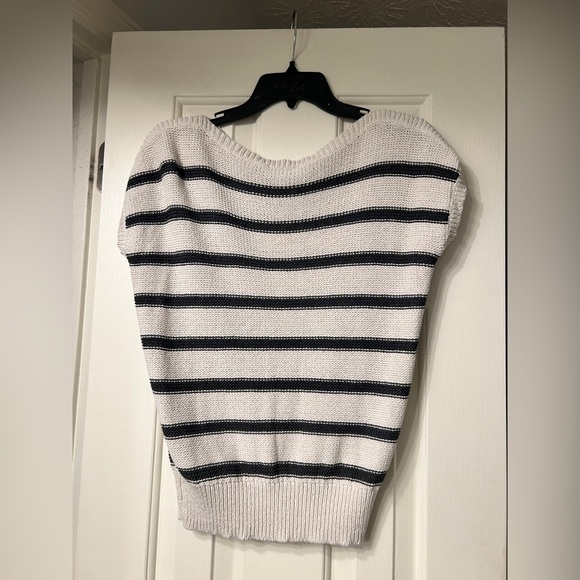 LUCKY BRAND Cream Striped Knit Sweater sz Medium - Picture 6 of 9